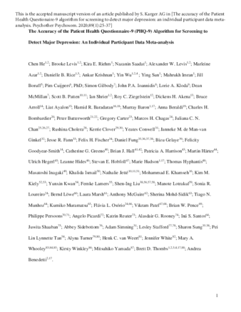 The Accuracy of the Patient Health Questionnaire-9 Algorithm for Screening to Detect Major Depression: An Individual Participant Data Meta-Analysis thumbnail