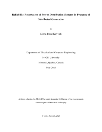 Reliability reservation of power distribution systems in presence of distributed generation thumbnail