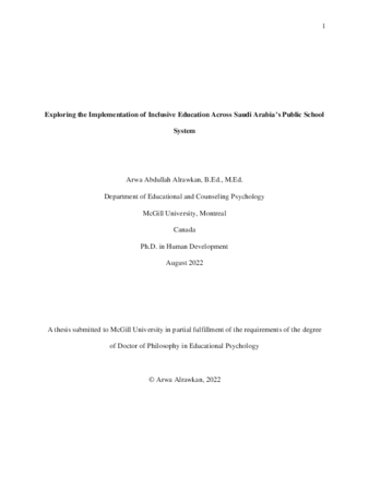 Inclusive education in Saudi Arabia: A multi-study investigation of the current implementations in Saudi public schools thumbnail