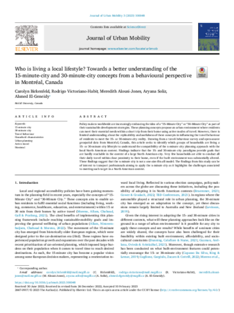 Who is living a local lifestyle? Towards a better understanding of the 15-minute-city and 30-minute-city concepts from a behavioural perspective in Montréal, Canada thumbnail