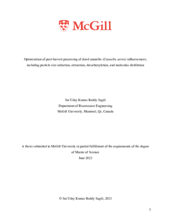 Optimization of post-harvest processing of dried cannabis «Cannabis sativa» inflorescences, including particle size reduction, extraction, decarboxylation, and molecular distillation thumbnail