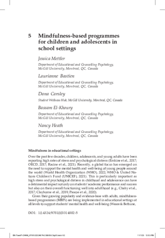 Mindfulness-based programmes for children and adolescents in school settings thumbnail