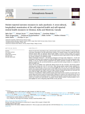 Patient-reported outcome measures in early psychosis: A cross-cultural, longitudinal examination of the self-reported health and self-reported mental health measures in Chennai, India and Montreal, Canada thumbnail