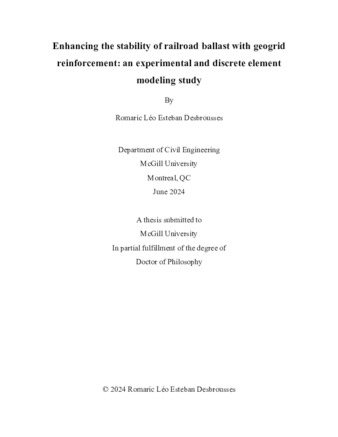 Enhancing the stability of railroad ballast with geogrid reinforcement: an experimental and discrete element modeling study thumbnail