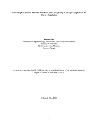 Estimating rheumatoid arthritis prevalence and care quality in a large sample from the Quebec population thumbnail