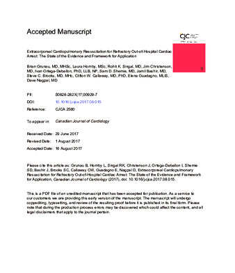 Extracorporeal Cardiopulmonary Resuscitation for Refractory Out-of-Hospital Cardiac Arrest: The State of the Evidence and Framework for Application thumbnail