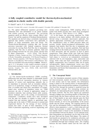 A fully coupled constitutive model for thermo-hydro-mechanical analysis in elastic media with double porosity thumbnail