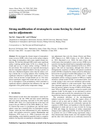 Strong modification of stratospheric ozone forcing by cloud and sea-ice adjustments thumbnail