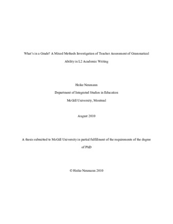 What's in a grade? A mixed methods investigation of teacher assessment of grammatical ability in L2 academic writing thumbnail