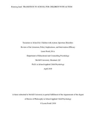 Transition to school for children with autism spectrum disorders: Review of the literature, policy implications, and intervention efficacy thumbnail