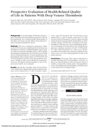 Prospective Evaluation of Health-Related Quality of Life in Patients With Deep Venous Thrombosis thumbnail