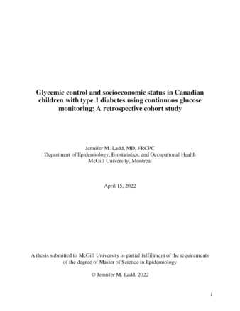 Glycemic control and socioeconomic status in Canadian children with type 1 diabetes using continuous glucose monitoring: A retrospective cohort study thumbnail