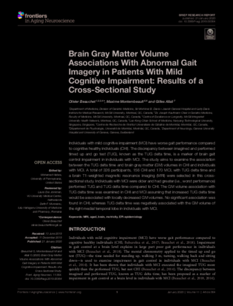 Brain Gray Matter Volume Associations With Abnormal Gait Imagery in Patients With Mild Cognitive Impairment: Results of a Cross-Sectional Study thumbnail