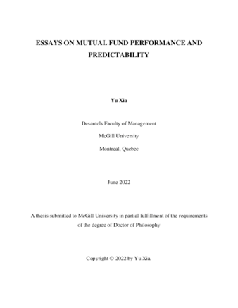 Essays on mutual fund performance and predictability thumbnail