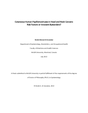 Cutaneous human papillomaviruses in head and neck cancers: risk factors or innocent bystanders thumbnail