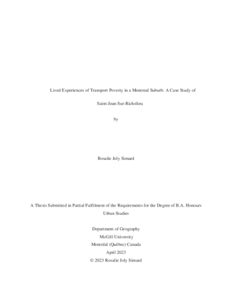 Lived Experiences of Transport Poverty in a Montreal Suburb: A Case Study of Saint-Jean-Sur-Richelieu thumbnail