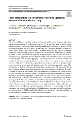 Shake-table testing of a stone masonry building aggregate: overview of blind prediction study. thumbnail