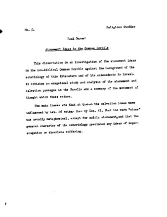 Atonement ideas in the Qumran Scrolls. thumbnail