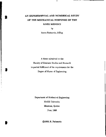 An experimental and numerical study of the mechanical response of the knee menisci / thumbnail