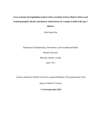 Cross-sectional and longitudinal analysis of the association between diabetes distress and sociodemographic, lifestyle and diabetes related factors in a sample of adults with type 2 diabetes thumbnail