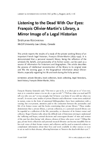 Listening to the dead with our eyes: François Olivier-Martin’s library, a mirror image of a legal historian thumbnail