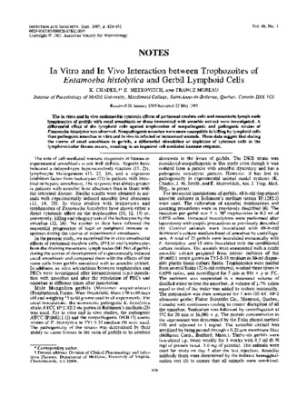 In vitro and in vivo interaction between trophozoites of Entamoeba histolytica and gerbil lymphoid cells thumbnail