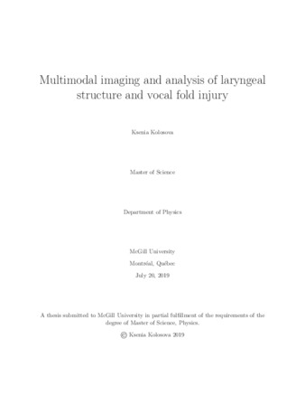 Multimodal imaging and analysis of laryngeal structure and vocal fold injury thumbnail