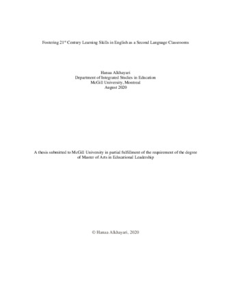 Fostering 21st century learning skills in English as a Second Language classrooms thumbnail
