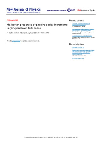 Markovian properties of passive scalar increments in grid-generated turbulence thumbnail