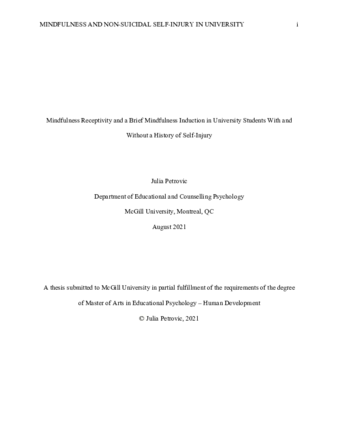 Mindfulness receptivity and a brief mindfulness induction in university students with and without a history of self-injury thumbnail