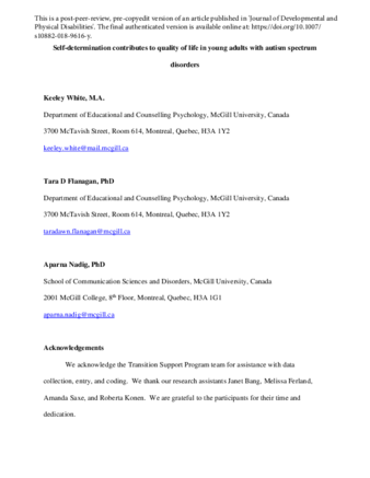 Examining the Relationship Between Self-Determination and Quality of Life in Young Adults with Autism Spectrum Disorder thumbnail
