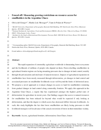 Fenced off: Measuring growing restrictions on resource access for smallholders in the Argentine Chaco thumbnail