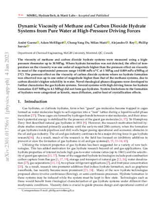 Dynamic Viscosity of Methane and Carbon Dioxide Hydrate Systems from Pure Water at High-Pressure Driving Forces thumbnail