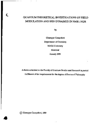 Quantum theoretical investigations of field modulation and spin dynamics in NMRNQR thumbnail