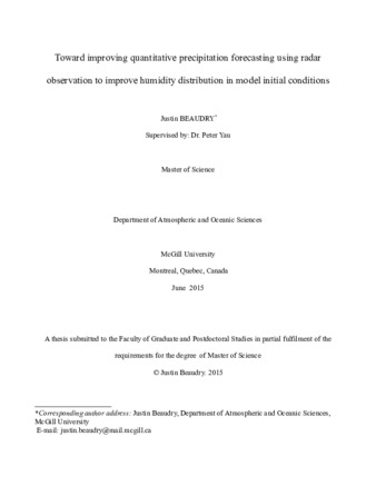 Toward improving quantitative precipitation forecasting using radar observation to improve humidity distribution in model initial conditions thumbnail