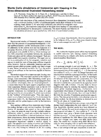 Monte Carlo simulations of transverse spin freezing in the three-dimensional frustrated Heisenberg model thumbnail