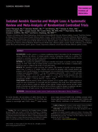 Isolated aerobic exercise and weight loss: A systematic review and meta-analysis of randomized controlled trials thumbnail