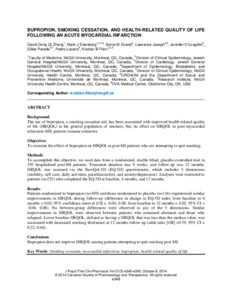 Bupropion, Smoking Cessation, and Health-Related Quality of Life following an Acute Myocardial Infarction thumbnail
