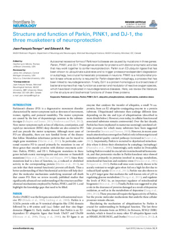 Structure and function of Parkin, PINK1, and DJ-1, the three musketeers of neuroprotection thumbnail