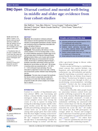 Diurnal cortisol and mental well-being in middle and older age: evidence from four cohort studies  thumbnail