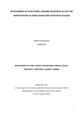 Development of functional genomic resources in oat for identification of genes associated with beta-glucan thumbnail