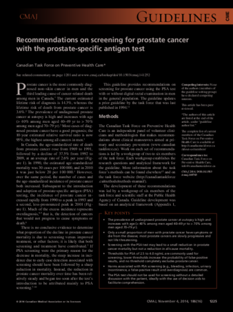 Recommendations on screening for prostate cancer with the prostate-specific antigen test thumbnail