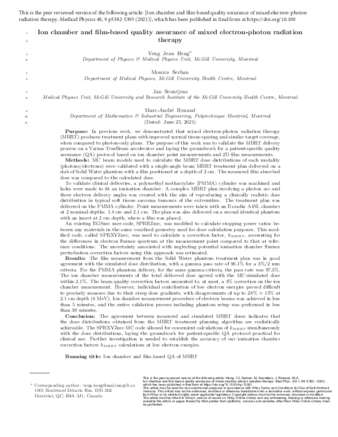 Ion chamber and film-based quality assurance of mixed electron-photon radiation therapy thumbnail