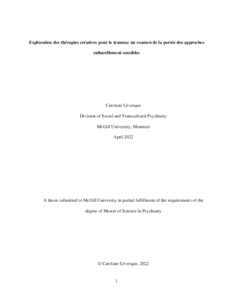 Exploration des thérapies créatives pour le trauma: un examen de la portée des approches culturellement sensibles thumbnail