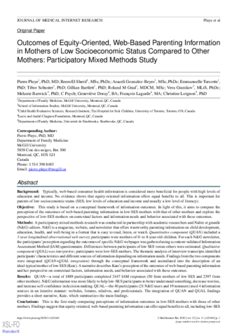 Outcomes of Equity-Oriented, Web-Based Parenting Information in Mothers of Low Socioeconomic Status Compared to Other Mothers: Participatory Mixed Methods Study thumbnail