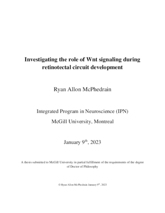 Investigating the role of Wnt signaling during retinotectal circuit development thumbnail