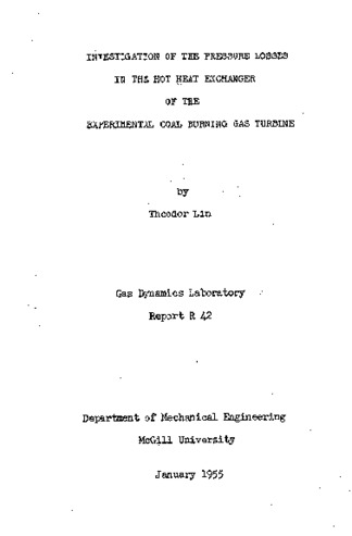 Investigation of the pressure losses in the hot heat exchanger of the experimental coal burning gas turbine thumbnail