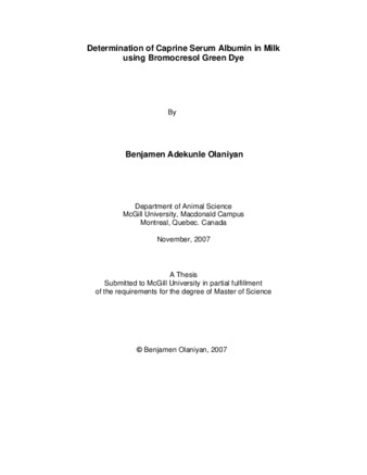 Determination of caprine serum albumin in milk using bromocresol green dye thumbnail