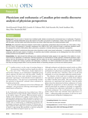Physicians and euthanasia: a Canadian print-media discourse analysis of physician perspectives thumbnail