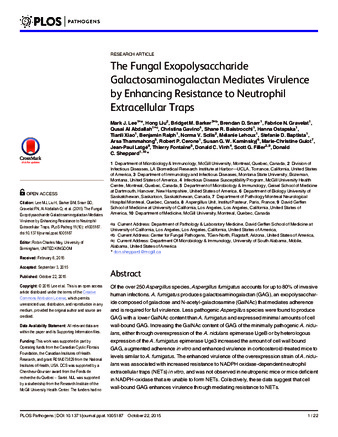 The Fungal Exopolysaccharide Galactosaminogalactan Mediates Virulence by Enhancing Resistance to Neutrophil Extracellular Traps thumbnail